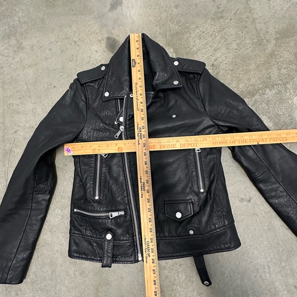 7 For All Mankind Leather motorcycle Jacket black grunge size medium punk rock - Picture 3 of 8